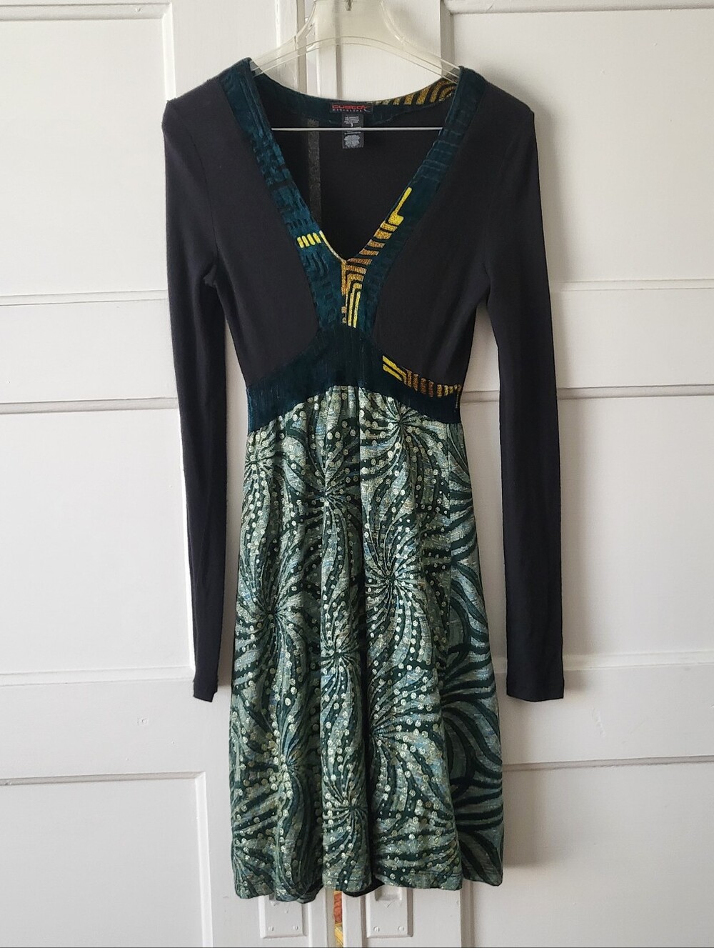 Vintage Y2K Custo Knit Mixed Print Patterned Long Sleeve Dress Size 3
